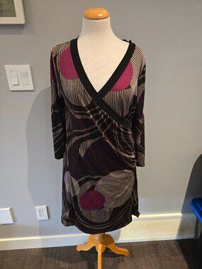 George Abstract Geometric Faux Wrap Dress | Size XL | Multicolor